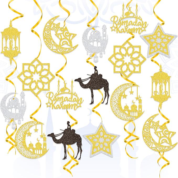 38 Piece Ramadan Mubarak Hanging Swirls Star Moon Lantern Party Decorations Supplies