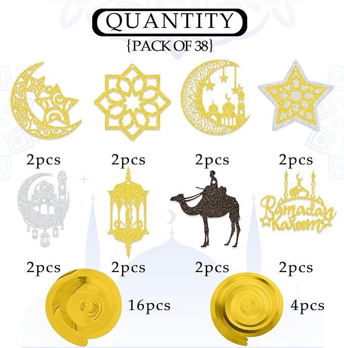 38 Piece Ramadan Mubarak Hanging Swirls Star Moon Lantern Party Decorations Supplies