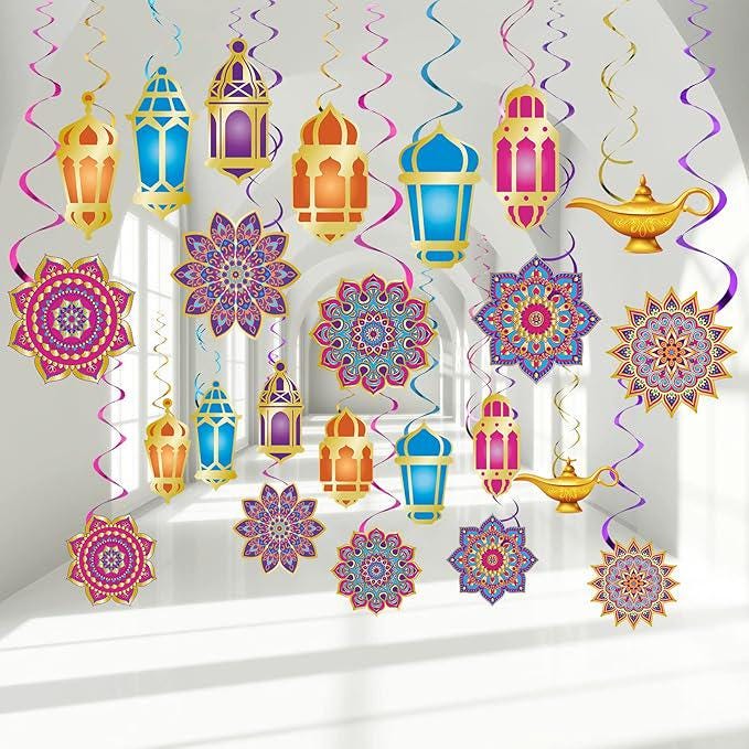 52 Piece Ramadan Mubarak Arabian Nights Hanging Swirls Ceiling Party Decorations