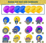 Ramadan Mubarak Hanging Swirl Decorations: Blue, Purple, and Gold, 30-Piece Set
