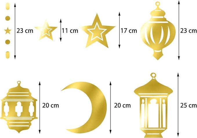12 Piece Gold Ramadan Star Moon Garland Twinkle Hanging Swirls Lantern Eid Party Decor