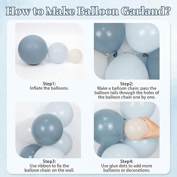 Dusty Blue Balloon Arch Kit Pastel Blue White Balloons Wedding Baby Shower Decor