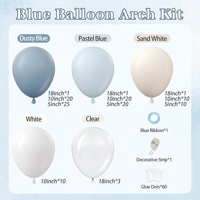 Dusty Blue Balloon Arch Kit Pastel Blue White Balloons Wedding Baby Shower Decor