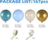 Dusty Blue Balloon Arch Kit 167pcs Pastel Blue White Gold Party Decor