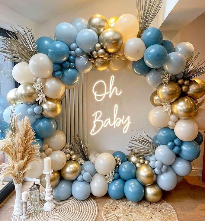 Dusty Blue Balloon Arch Kit 167pcs Pastel Blue White Gold Party Decor