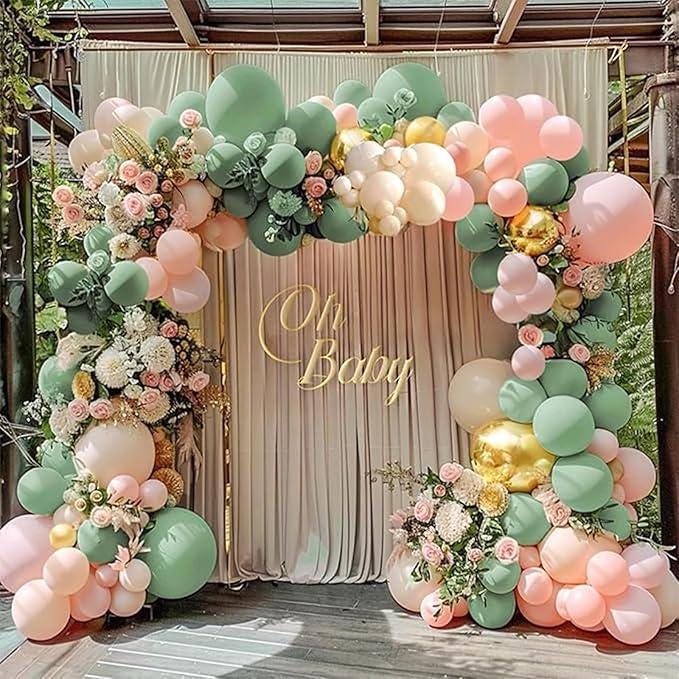 Pink Green Balloon Pack 66pcs Metallic Gold Sage Green Party Decor
