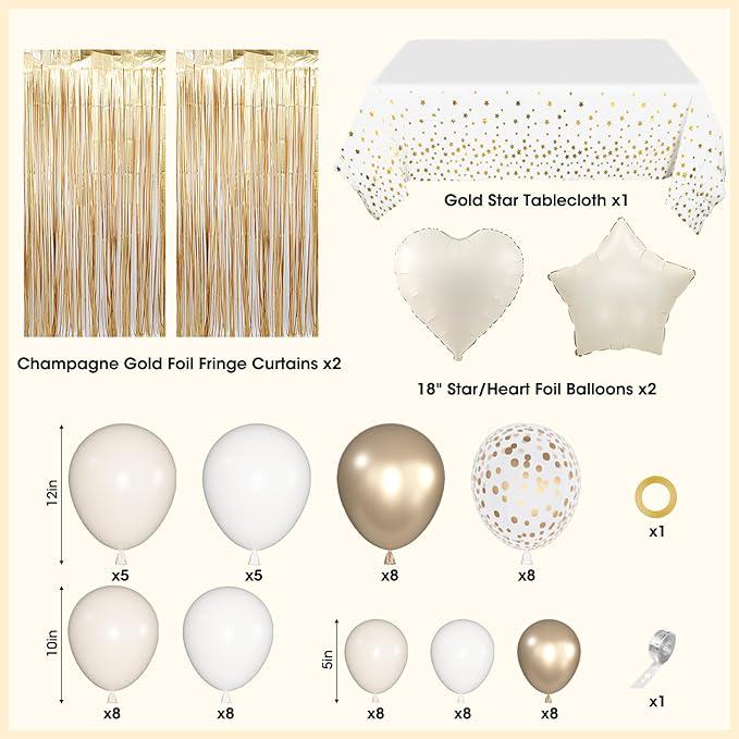 Neutral Gold Birthday Decorations Balloons Tablecloth Banner Garland Boho Party