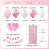 Pink Birthday Decorations Pearl White Metallic Balloons Fringe Curtain Banner for Women