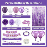 Purple Birthday Decorations Banner Balloons Fringe Curtains Pompoms Heart Garland Party