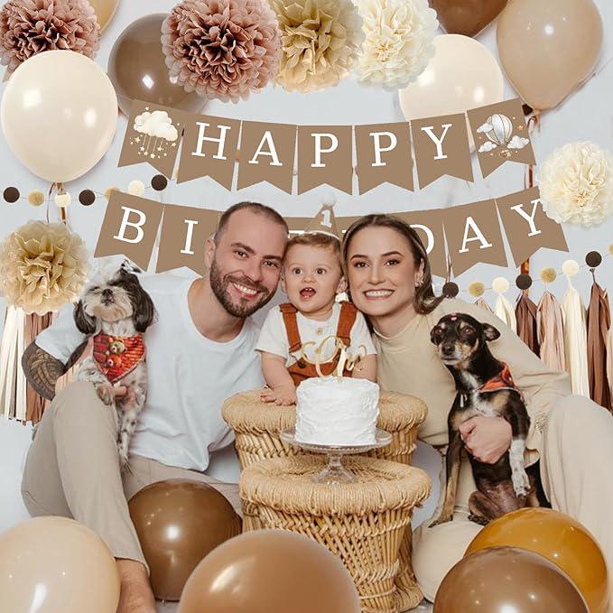 Brown Birthday Decorations Banner Balloons Felt Pompoms Tassel Garland Boho Party