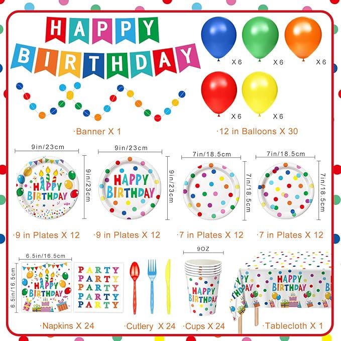 Colorful Dots Birthday Party Supplies Plates Napkins Cups Cutlery Banner Balloons for Kids