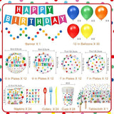 Colorful Dots Birthday Party Supplies Plates Napkins Cups Cutlery Banner Balloons for Kids