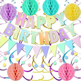Pastel Birthday Party Decorations Kit Banner Flag Bunting Garland Swirls Honeycomb Ball Party