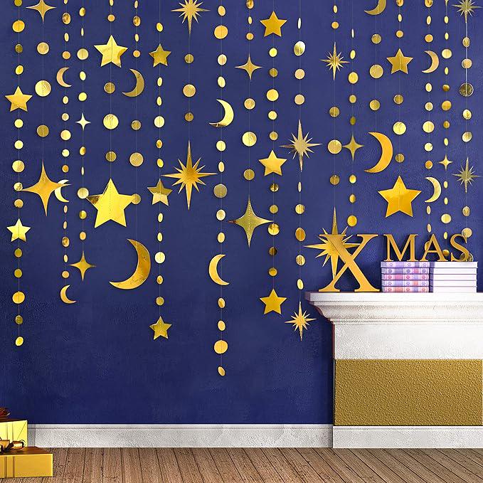 Gold Star Moon Garland Party Decorations Crescent Star Streamer Banner Kit