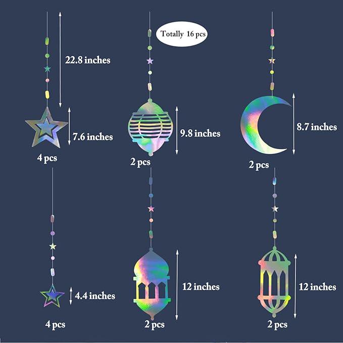 Iridescent Ramadan Decorations Moon Star Garland Crescent Eid Banner Home Party Decor