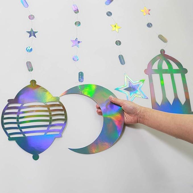 Iridescent Ramadan Decorations Moon Star Garland Crescent Eid Banner Home Party Decor