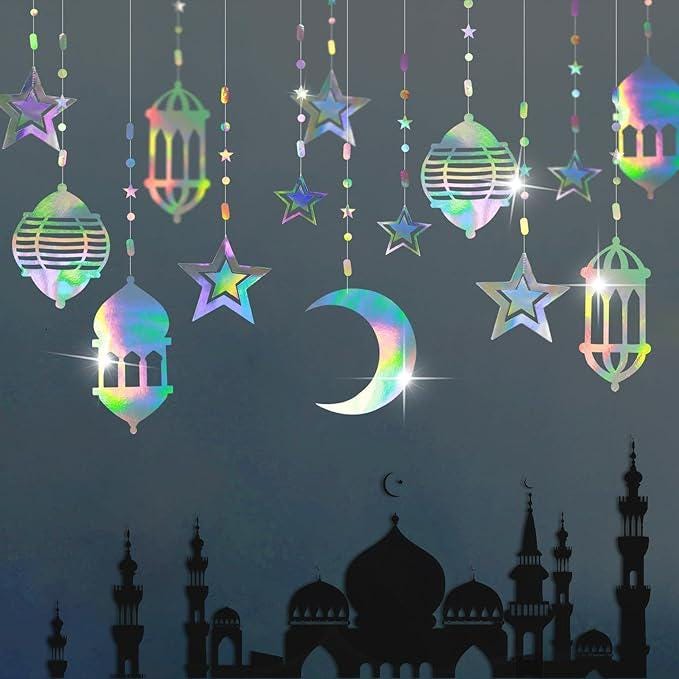 Iridescent Ramadan Decorations Moon Star Garland Crescent Eid Banner Home Party Decor