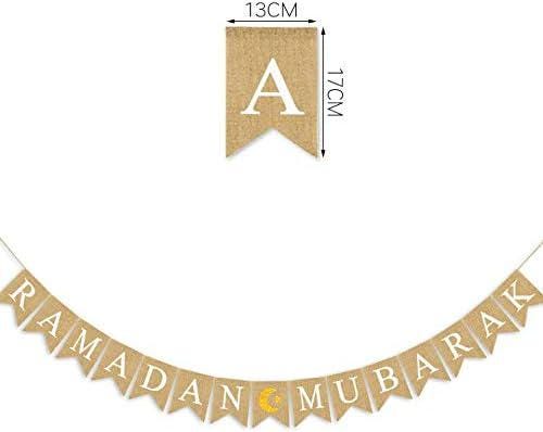 Burlap Ramadan Mubarak Banner Glitter Moon Star Mantel Fireplace Decoration Supplies
