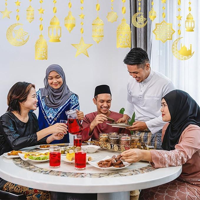 16 Pcs Ramadan Decorations Hollow Moon Stars Lantern Banner Home Party Wall Decor