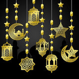 24 Pcs Islamic Star Moon Lantern Ramadan Garland Eid Banner Gold Party Wall Decor