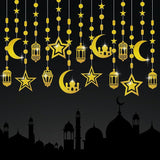 Gold Star Moon Lantern Ramadan Garland Hanging Banner Eid Mubarak Home Decor