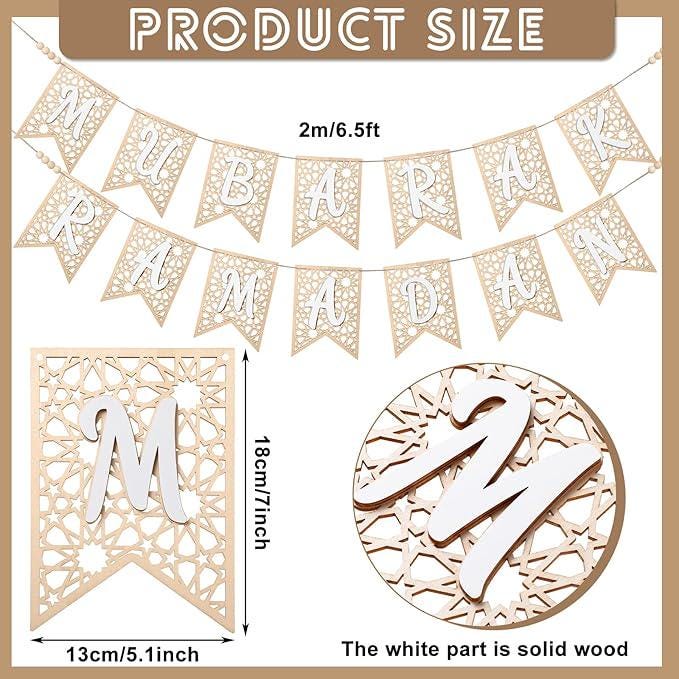 Eid Ramadan Mubarak Banner Decoration Rustic Bead Home Party Decor