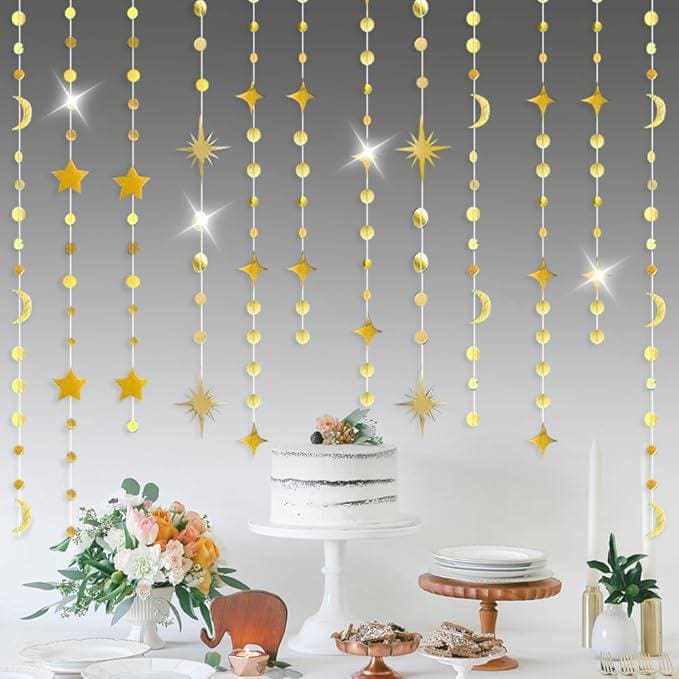Gold Moon Star Garland Crescent Hanging Decor Ramadan Eid Mubarak Party Supplies