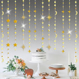 Gold Moon Star Garland Crescent Hanging Decor Ramadan Eid Mubarak Party Supplies