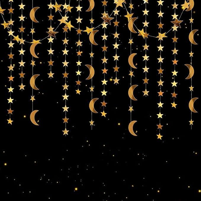 Gold Moon Star Garland Twinkle Hanging Decor Birthday Shower Ramadan Eid Party