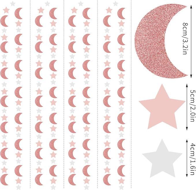 Pink Rose Gold Moon Star Garland Twinkle Hanging Decoration Eid Ramadan Party