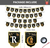 4pcs 2 in 1 Ramadan Eid Mubarak Banner Black Gold Hanging Garland Home Decor