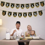 4pcs 2 in 1 Ramadan Eid Mubarak Banner Black Gold Hanging Garland Home Decor