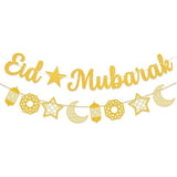Gold Eid Banner Ramadan Hanging Decorations Home Garland Party Supplies