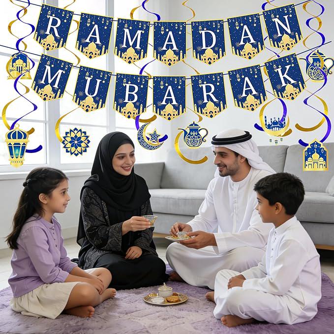 34 Pcs Ramadan Decorations Pre Assembled Ramadan Mubarak Banner Home Eid Decor