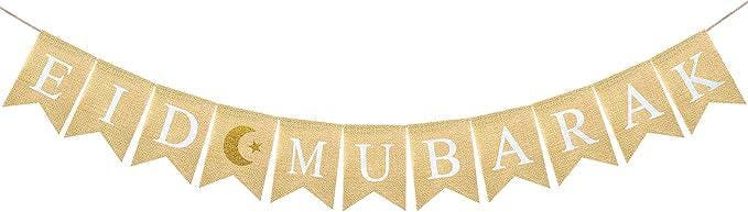 Eid Mubarak Burlap Banner Rustic Ramadan Garland Mantel Fireplace Home Decor