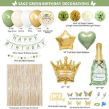 Sage Green Birthday Decorations Balloon Banner Confetti Fringe Boho Party Set