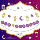 Eid Mubarak Banner Purple Gold Ramadan Bunting Lantern Moon Star Garland