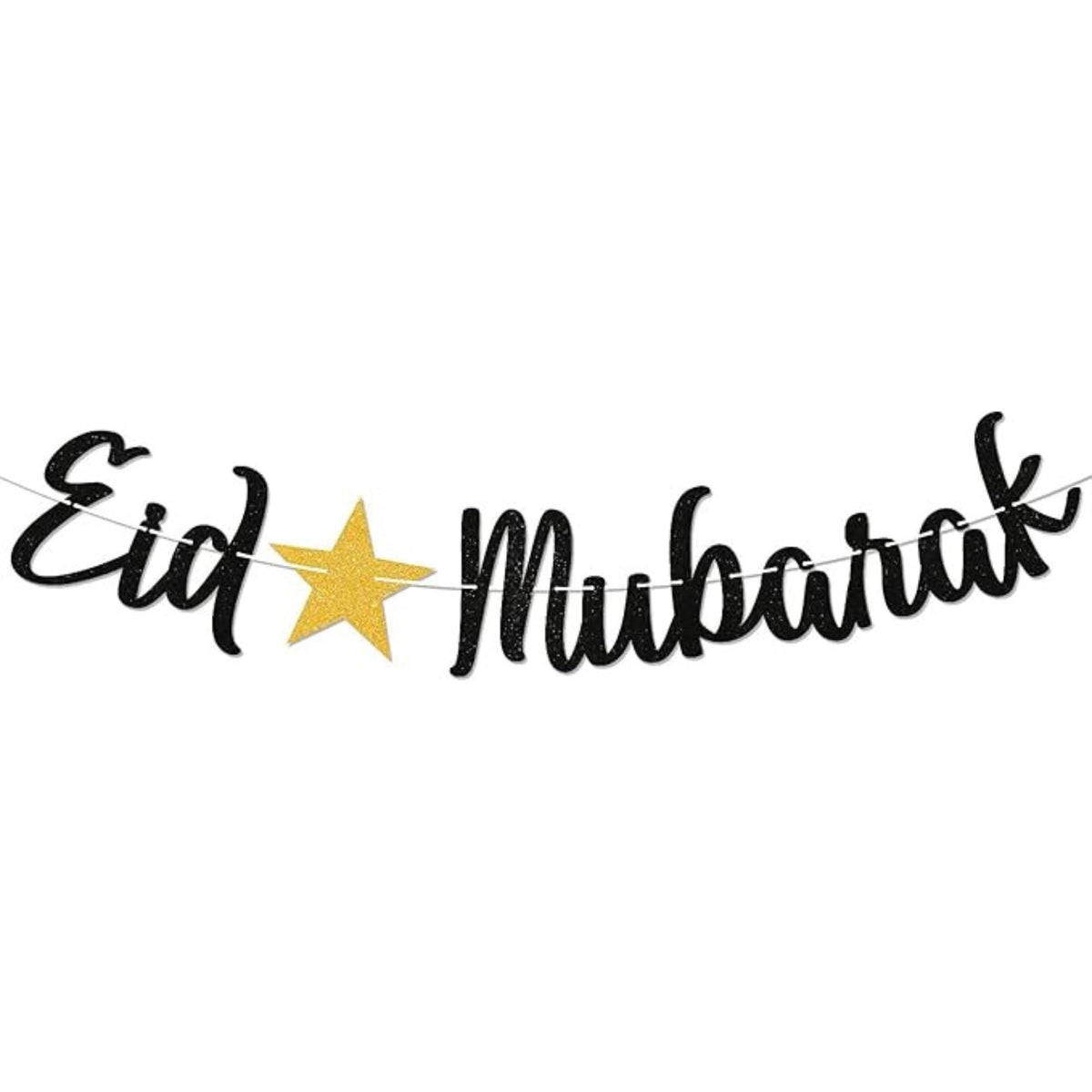 Eid Mubarak Banner Black Glitter Ramadan Mubarak Garland Home Party Decorations