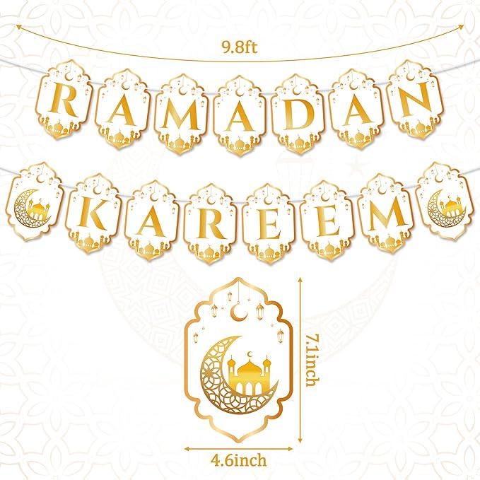 2pcs Ramadan Kareem Banner Eid Mubarak Hanging Decorations Home Wall Tree Garland