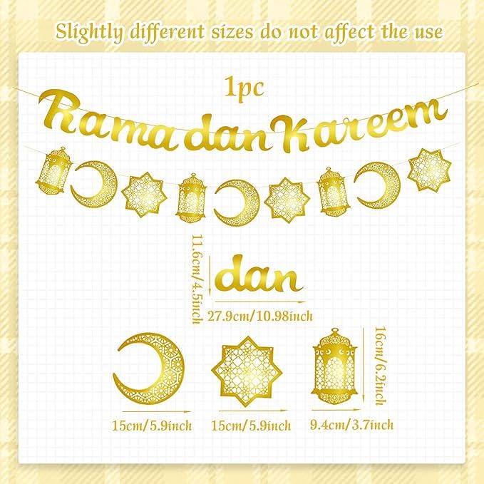 Gold Eid Banner Garland Ramadan Moon Star Hanging Decorations Home Supplies