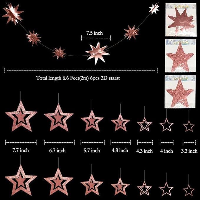 Rose Gold Star Garland Twinkle Hanging Decorations Baby Shower Birthday Ramadan Party