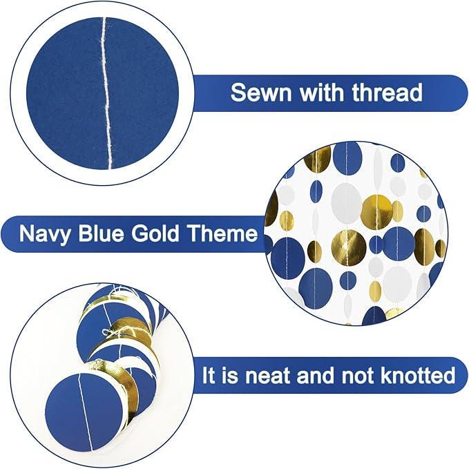 Blue Gold Circle Garland Polka Dot Streamer Hanging Decorations Ramadan Party
