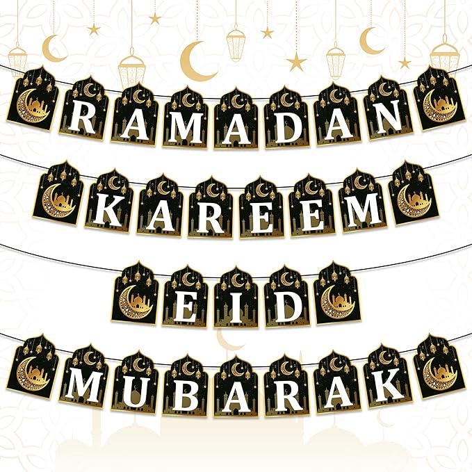 4pcs Ramadan Kareem Banner Eid Mubarak Hanging Decorations Home Wall Tree Garland