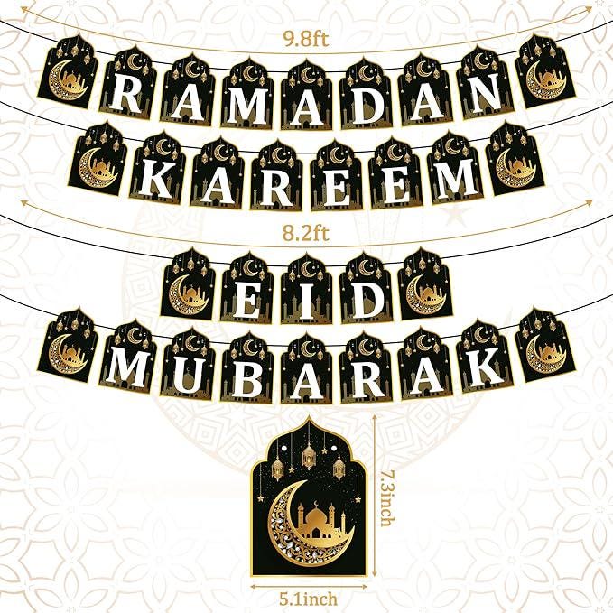 4pcs Ramadan Kareem Banner Eid Mubarak Hanging Decorations Home Wall Tree Garland
