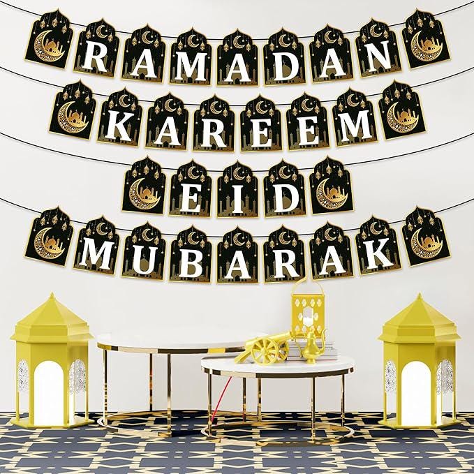4pcs Ramadan Kareem Banner Eid Mubarak Hanging Decorations Home Wall Tree Garland