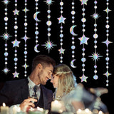 4 Pack Iridescent Star Moon Garland Holographic Party Decorations Ramadan Eid Hanging
