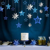 Blue Star Garland 3D Twinkle Hanging Decorations Baby Shower Birthday Ramadan Eid Party