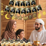 Eid Mubarak Decorations Kit Gold Ramadan Banners Star Garland Cupcake Toppers