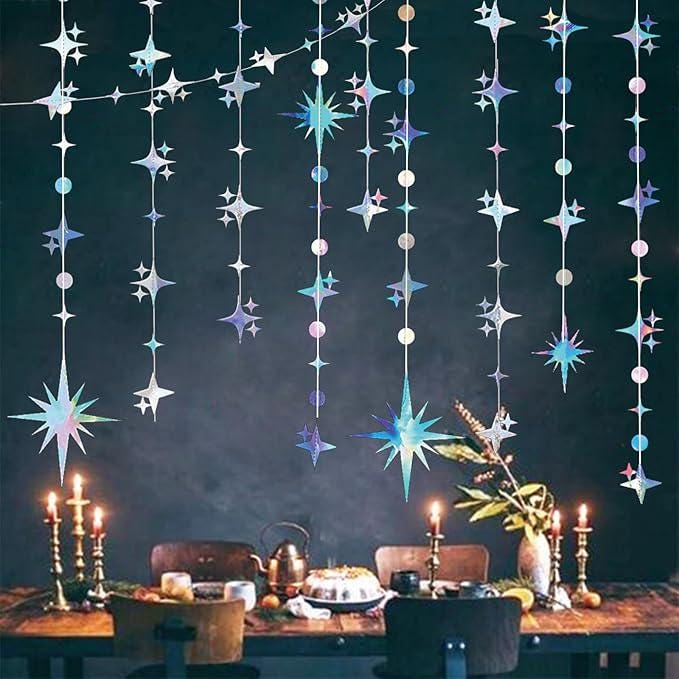 Iridescent Star Garland Holographic Hanging Star Party Decoration Banner