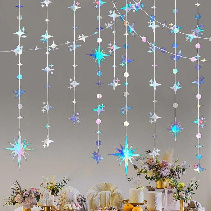 Iridescent Star Garland Holographic Hanging Star Party Decoration Banner